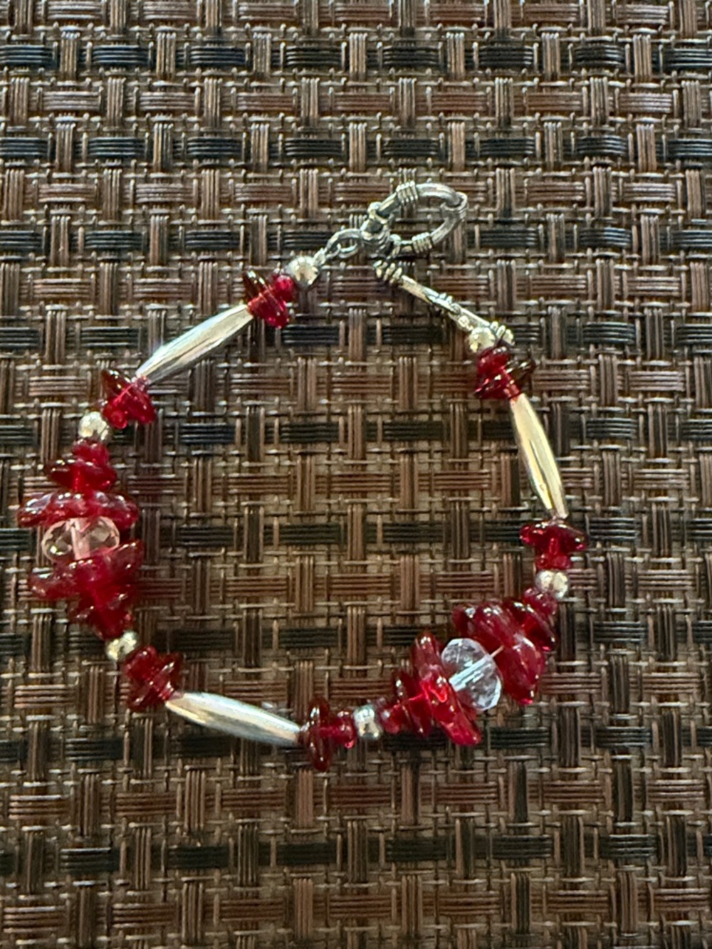 Red Glass Chip & Silver Accent Bracelet - Women Jewelry
